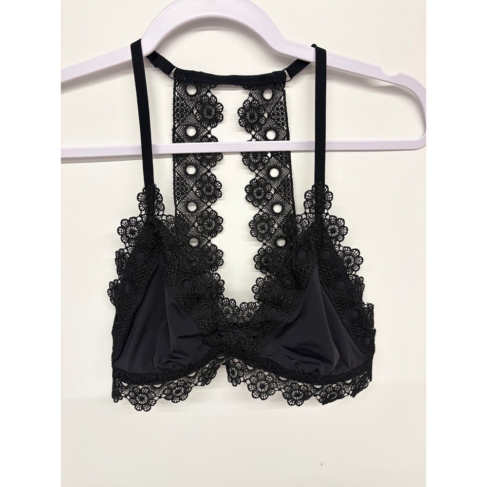 Romantic Whimsigoth Bralette Floral Lace Racerback Aerie Women L Black